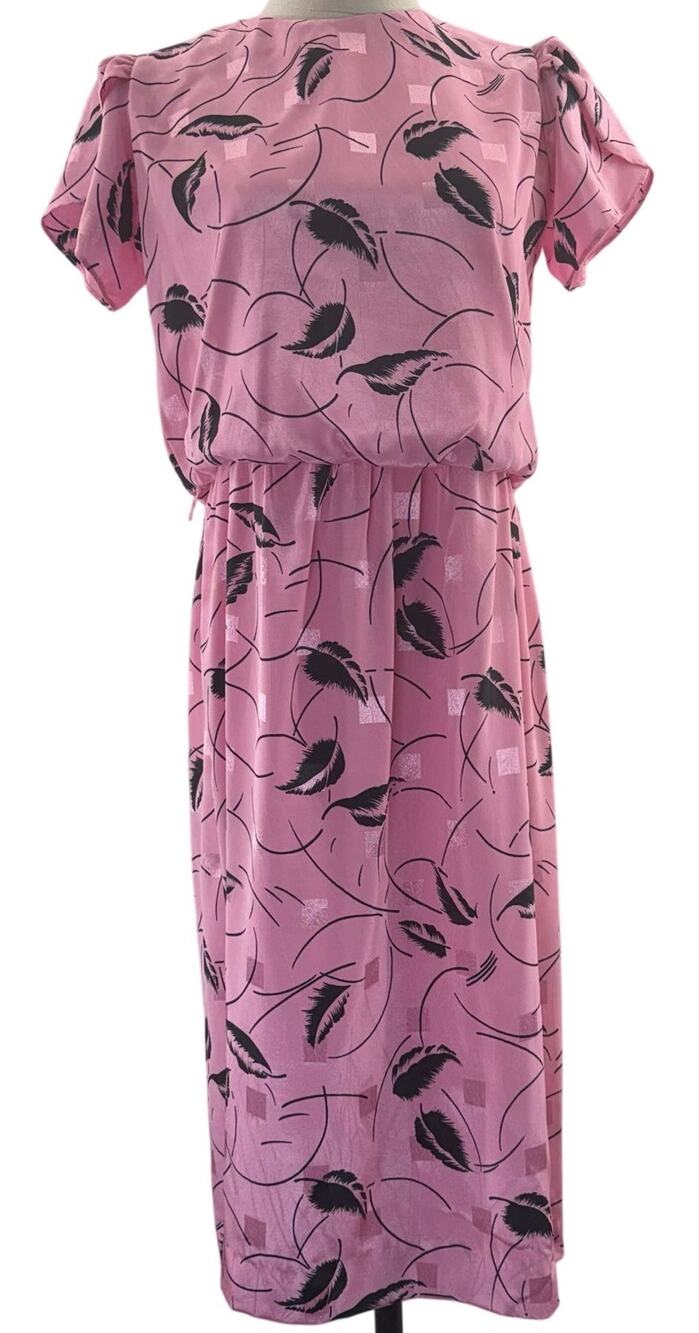 Vintage 80s Women's Petite 8P Dress Lady Carol Pink Floral Elastic Waist